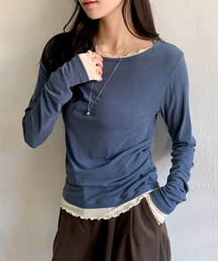 ラフレイヤードTシャツ ASH BLUE