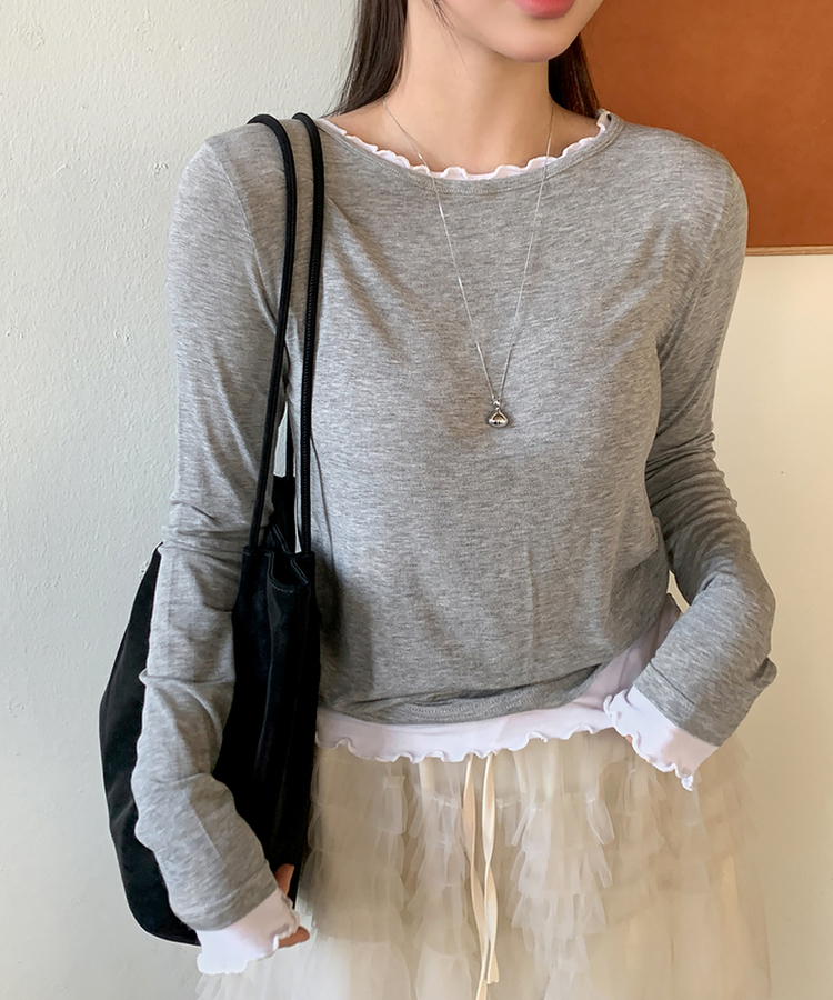 ラフレイヤードTシャツ MELANGE GRAY