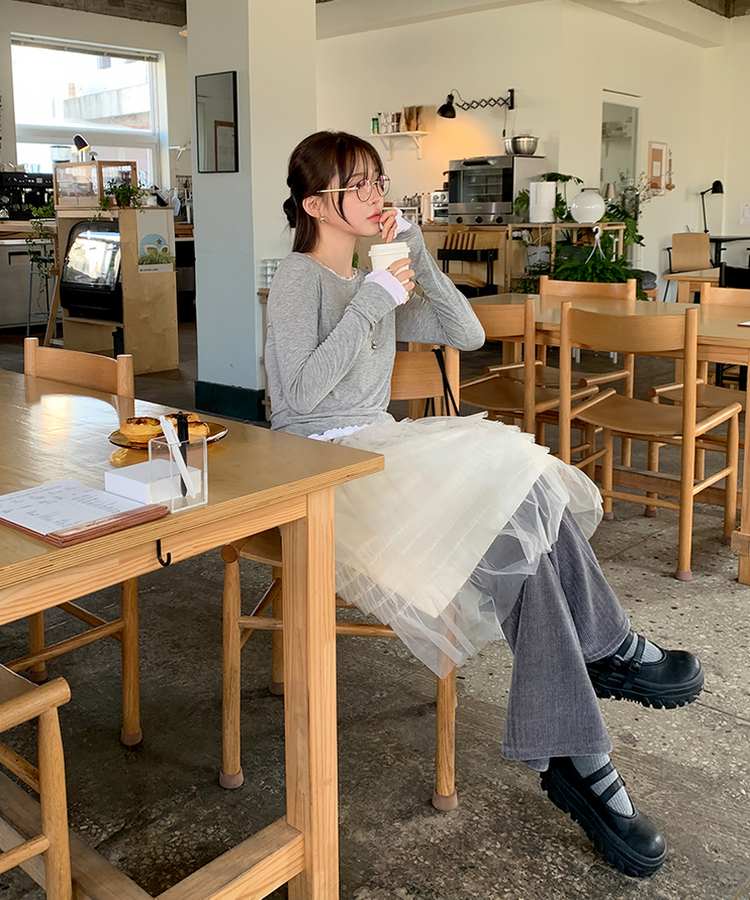 ラフレイヤードTシャツ MELANGE GRAY