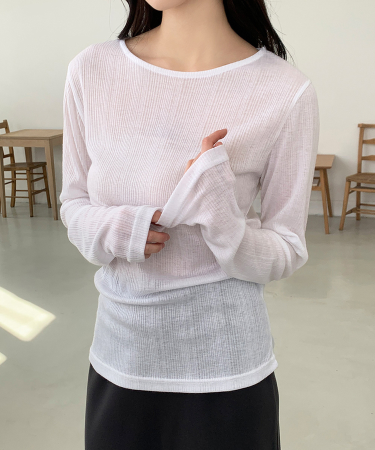 ウェーブ長袖Tシャツ(6color) IVORY