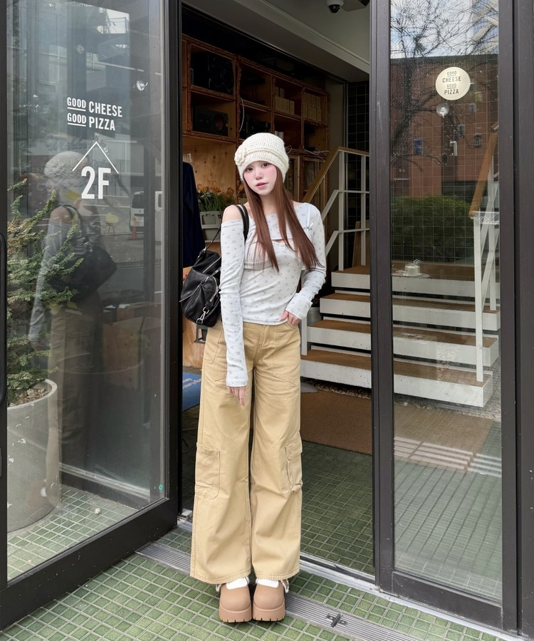 잔꽃 레이어드 긴팔티셔츠 그레이