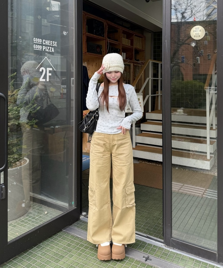 잔꽃 레이어드 긴팔티셔츠 그레이