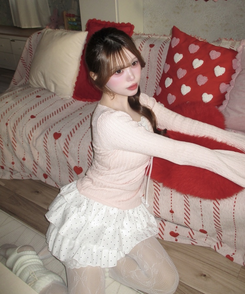 리본 꽈배기 레이어드 니트 핑크