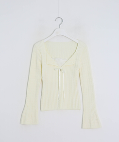 리본 꽈배기 레이어드 니트