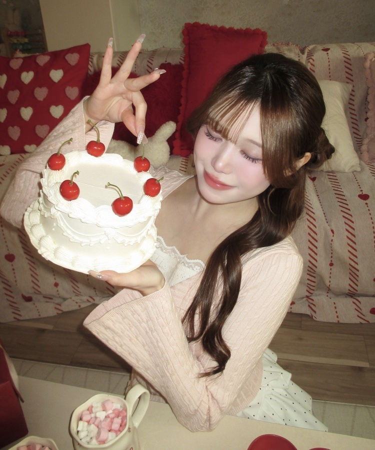 리본 꽈배기 레이어드 니트 핑크