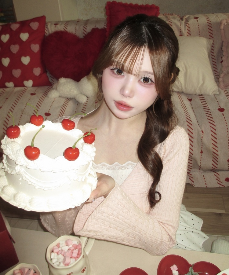 리본 꽈배기 레이어드 니트 핑크