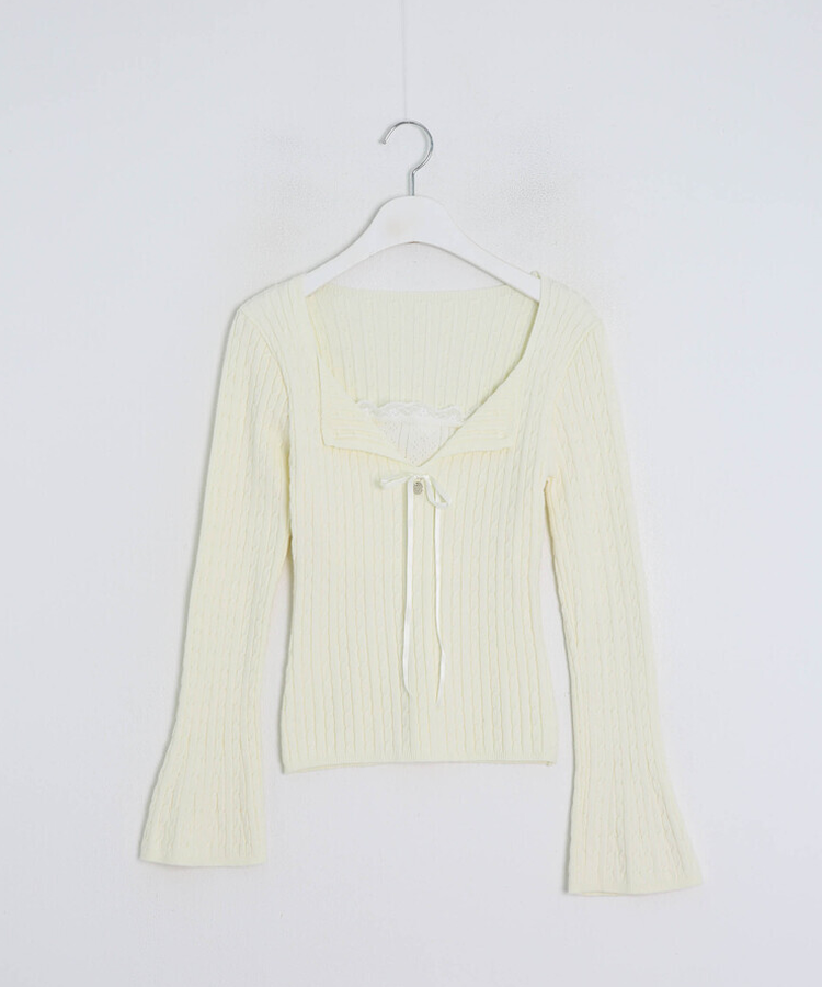 리본 꽈배기 레이어드 니트