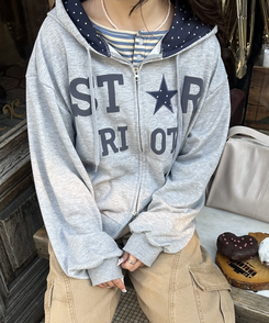 バイカラーフードダブルジップアップ MELANGE