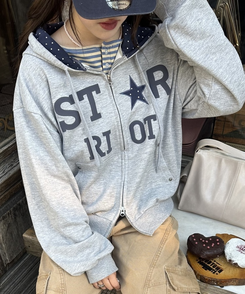 バイカラーフードダブルジップアップ MELANGE