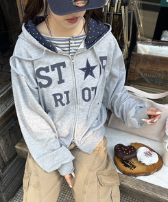 バイカラーフードダブルジップアップ MELANGE