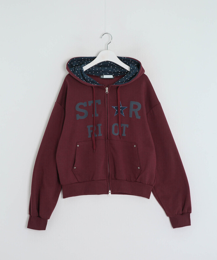 バイカラーフードダブルジップアップ