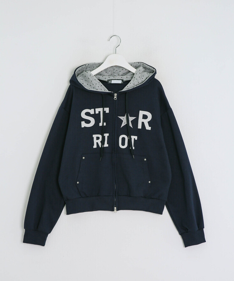 バイカラーフードダブルジップアップ