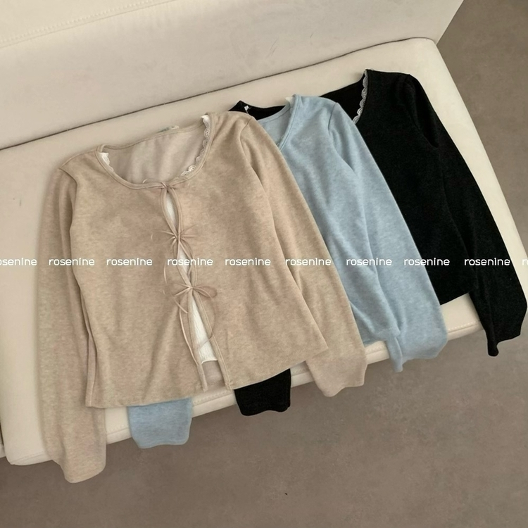 프리티 리본 레이어드 라운드넥 긴팔티 티셔츠 롱슬리브 봄 봄옷 청순 소라 벚꽃 데이트