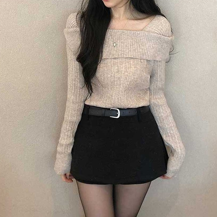 リブオフショルダーニット BEIGE