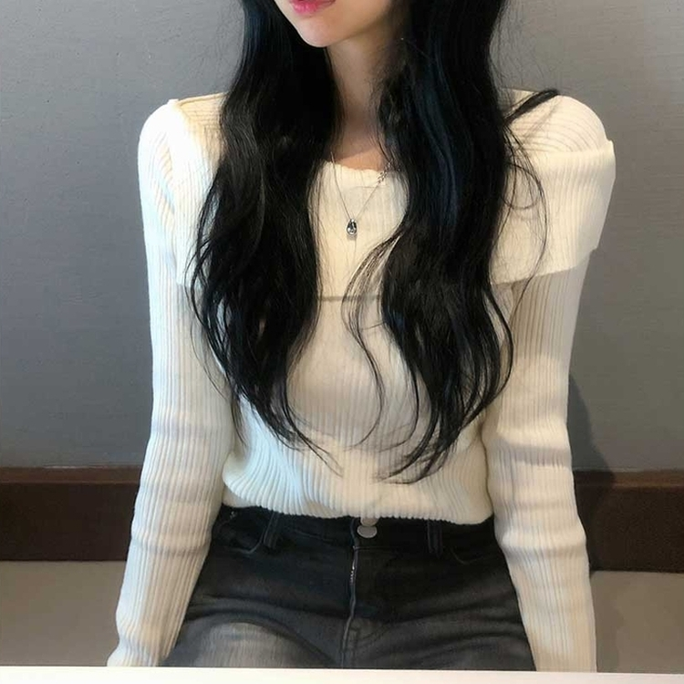 リブオフショルダーニット IVORY