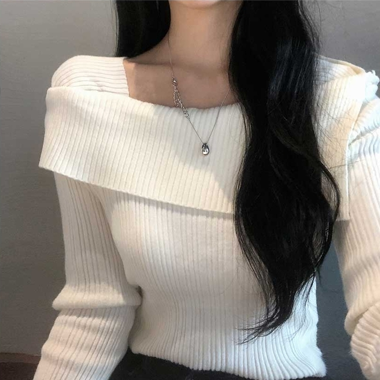 リブオフショルダーニット IVORY