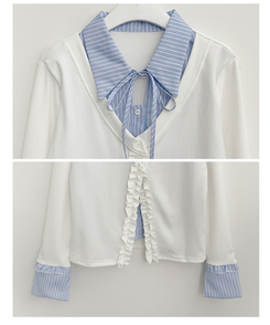 프릴스트라이프셔츠레이어드프릴가디건세트