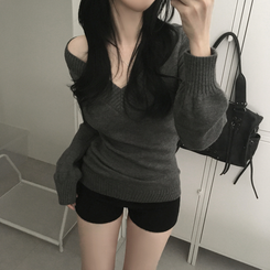 スリムディープVネックニット GREY