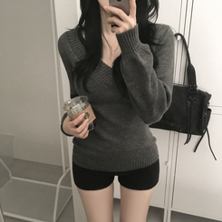 スリムディープVネックニット GREY