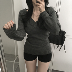 スリムディープVネックニット GREY