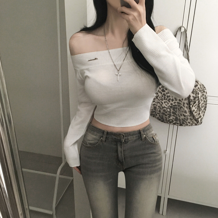 オフショルダーペンダントスリムニット(5color) IVORY