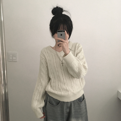 ケーブルふんわりVネックニット(5color) BEIGE