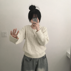 ケーブルふんわりVネックニット(5color) BEIGE