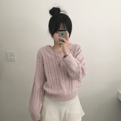 ケーブルふんわりVネックニット(5color) PINK