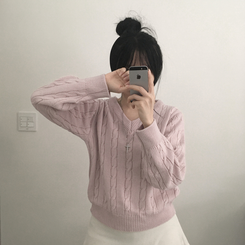 ケーブルふんわりVネックニット(5color) PINK