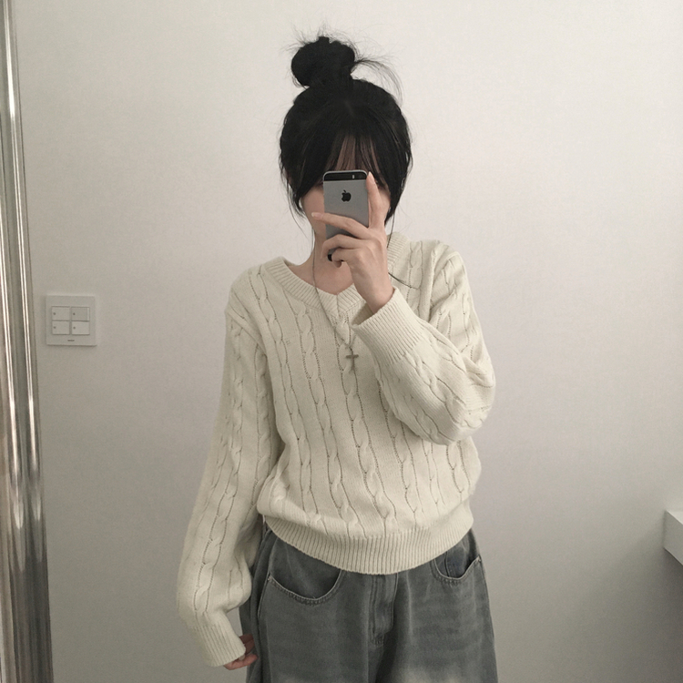 ケーブルふんわりVネックニット(5color) BEIGE