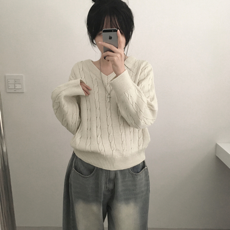 ケーブルふんわりVネックニット(5color) BEIGE