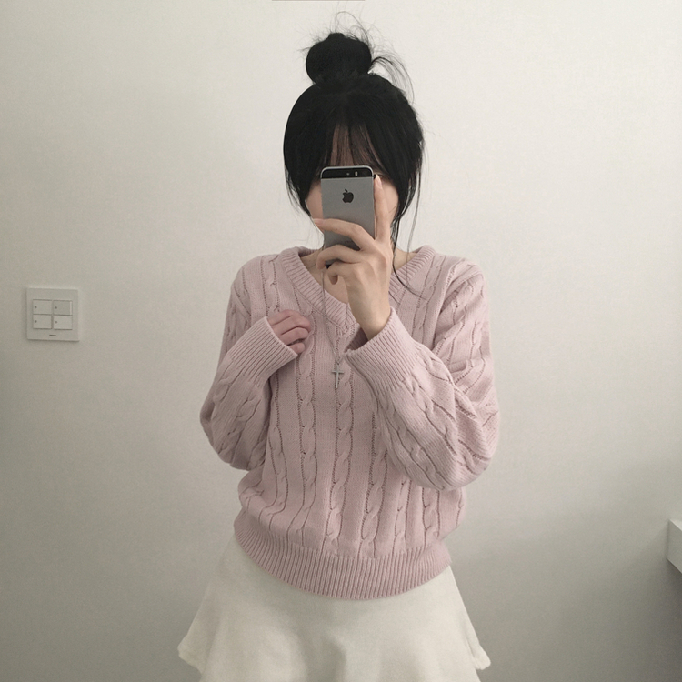 ケーブルふんわりVネックニット(5color) PINK