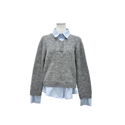 シャツボタンレイヤードニット