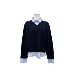 シャツボタンレイヤードニット