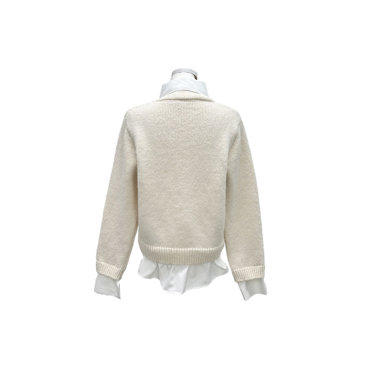 シャツボタンレイヤードニット