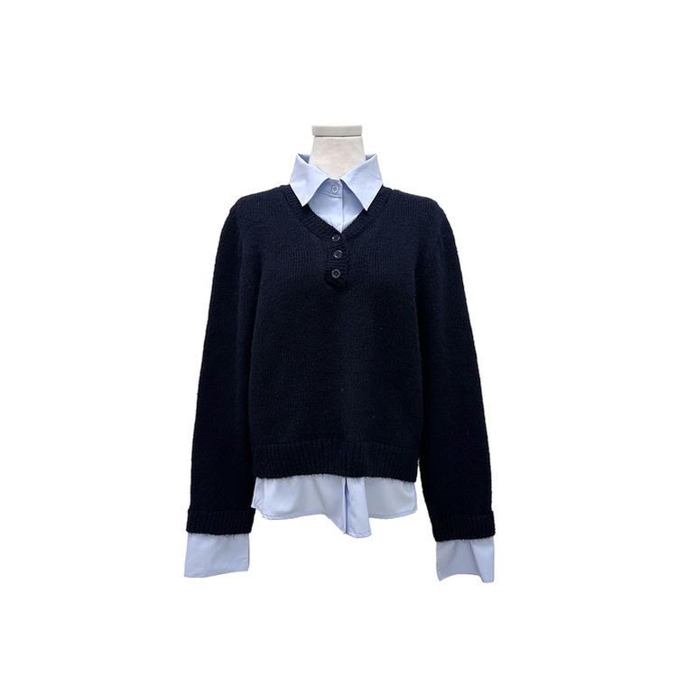 シャツボタンレイヤードニット