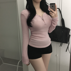 ボタンリブグラム長袖Tシャツ(5color) PINK