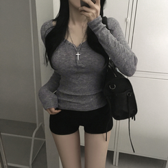 ボタンリブグラム長袖Tシャツ(5color) CHARCOAL