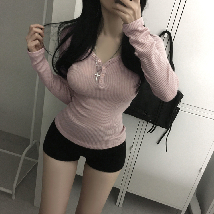 ボタンリブグラム長袖Tシャツ(5color) PINK