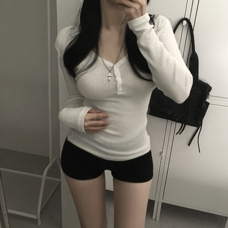 ボタンリブグラム長袖Tシャツ(5color) IVORY