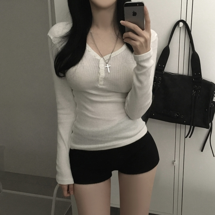 ボタンリブグラム長袖Tシャツ(5color) IVORY