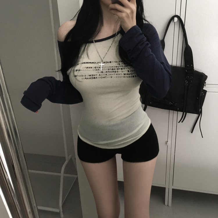 ラグランレタリングシースルーTシャツ NAVY