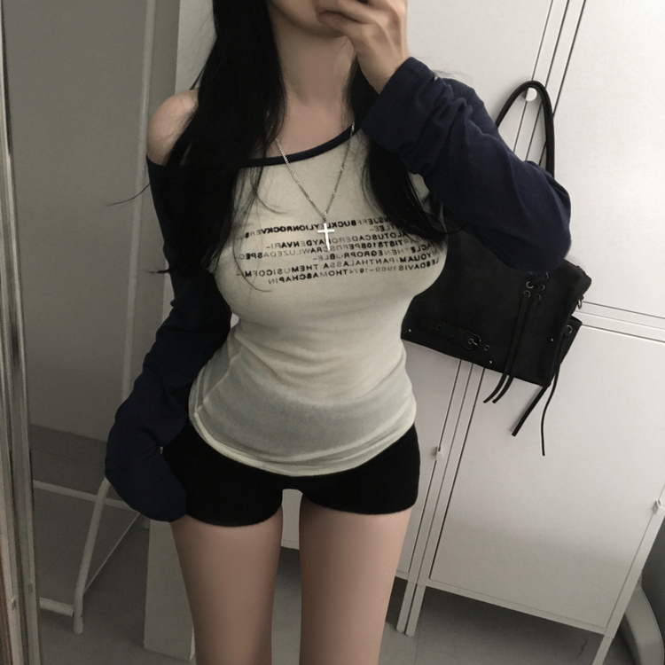 ラグランレタリングシースルーTシャツ NAVY