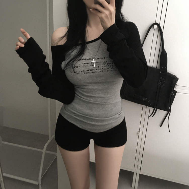 ラグランレタリングシースルーTシャツ GREY