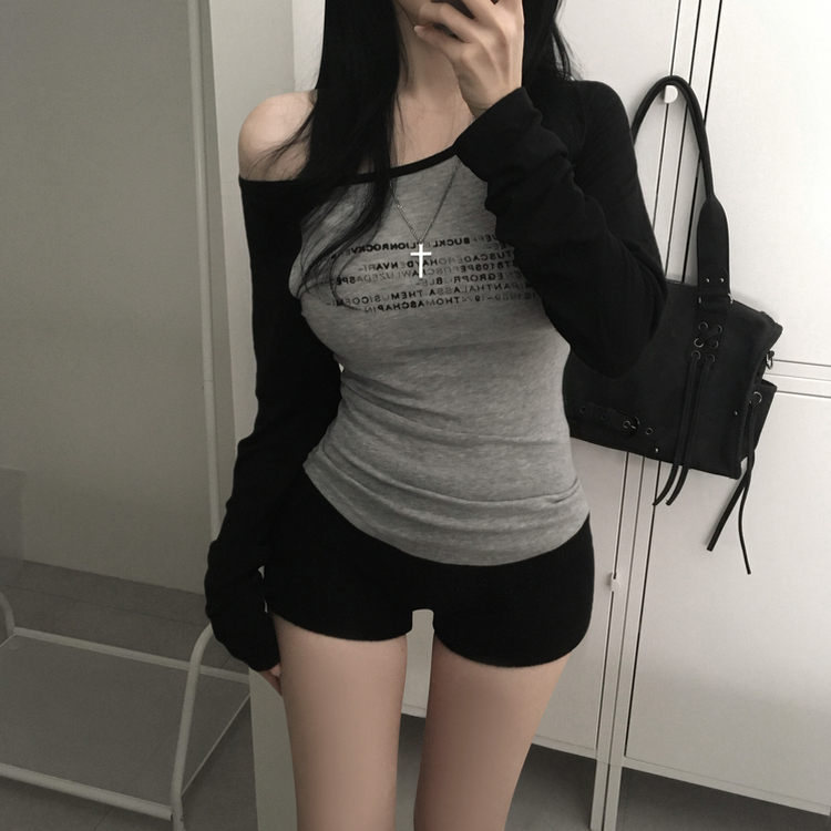 ラグランレタリングシースルーTシャツ GREY