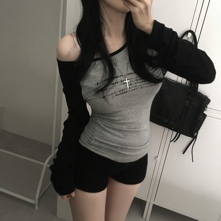 ラグランレタリングシースルーTシャツ GREY