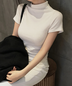 シャーリングハーフタートルネックTシャツ IVORY