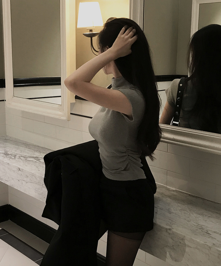 シャーリングハーフタートルネックTシャツ GREY