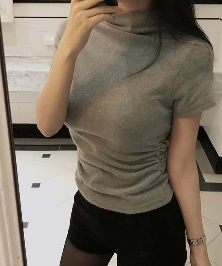 シャーリングハーフタートルネックTシャツ GREY