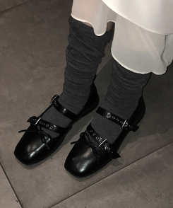 ストラップフラットシューズ BLACK